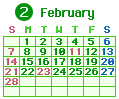 2020年02月カレンダー